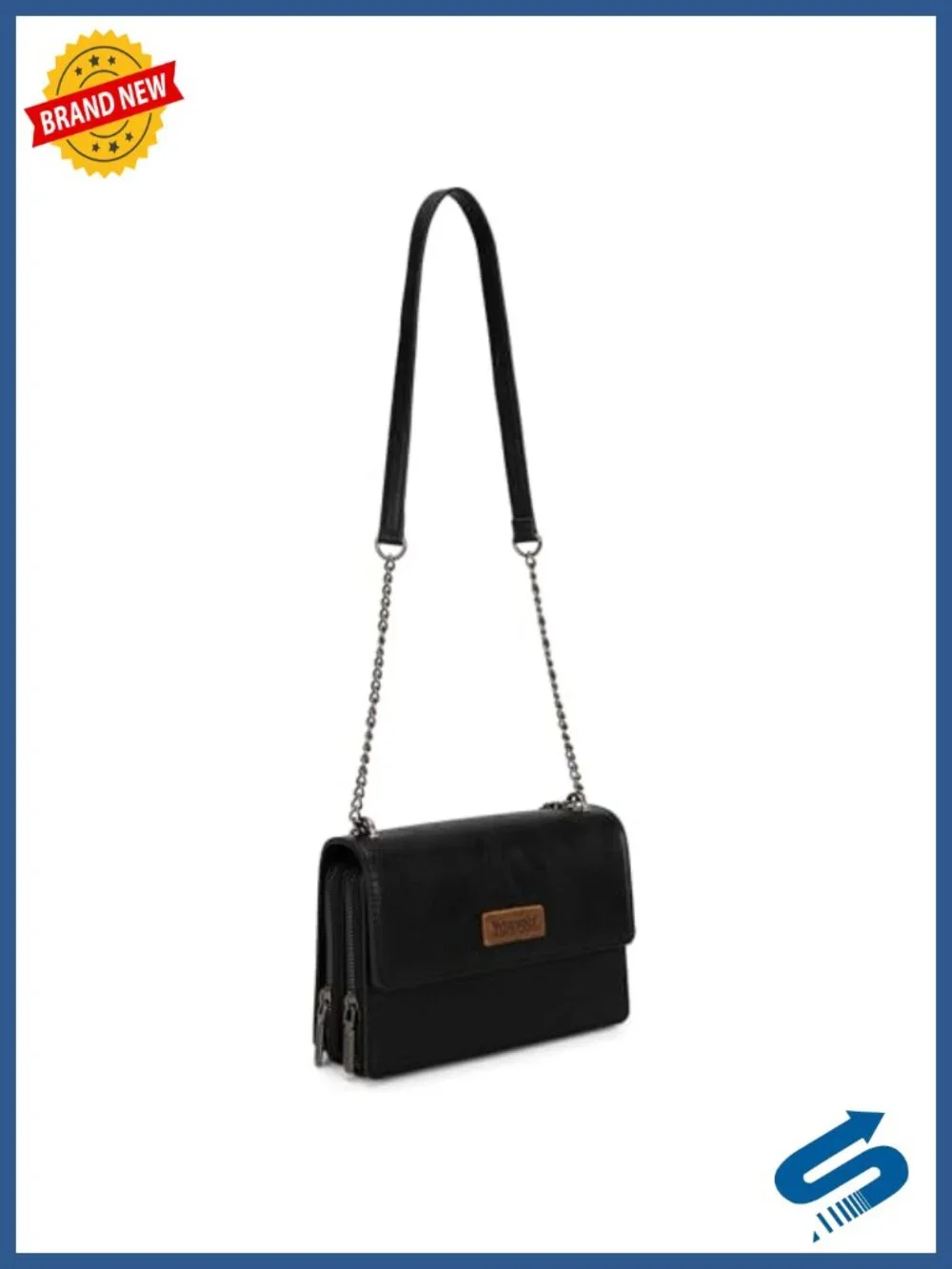 Vegan Leather Flap Crossbody Purse with Chain Strap